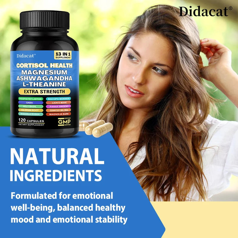 13-in-1 Cortisol Supplement - Magnesium Ashwagandha for Brain Memory