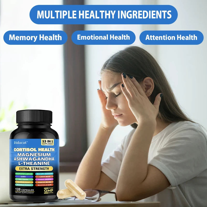 13-in-1 Cortisol Supplement - Magnesium Ashwagandha for Brain Memory