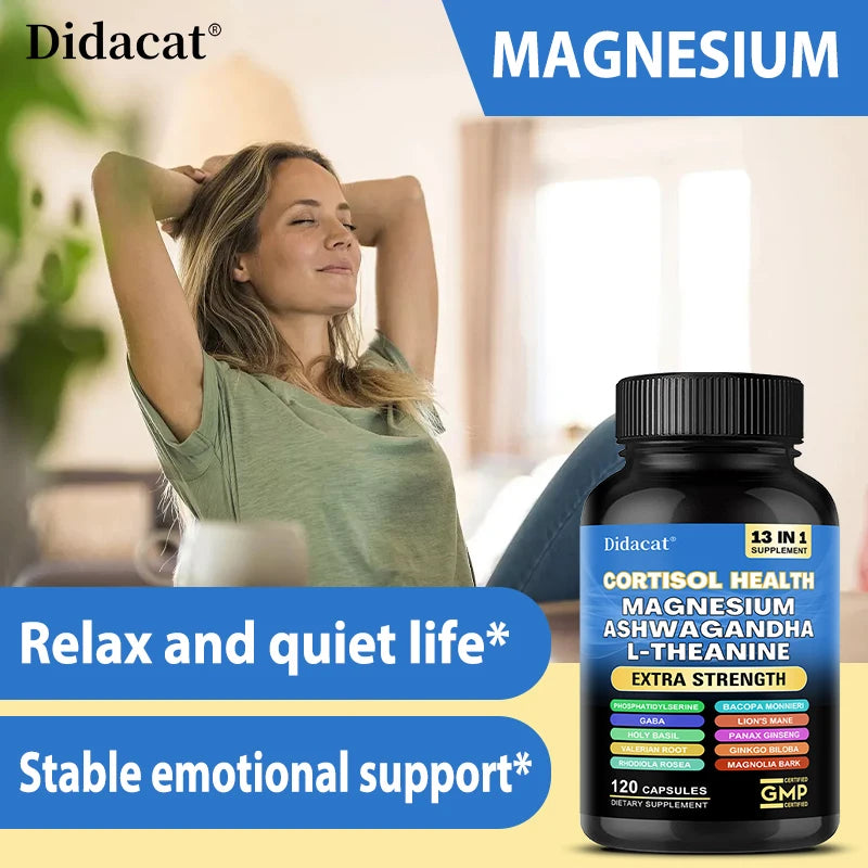 13-in-1 Cortisol Supplement - Magnesium Ashwagandha for Brain Memory
