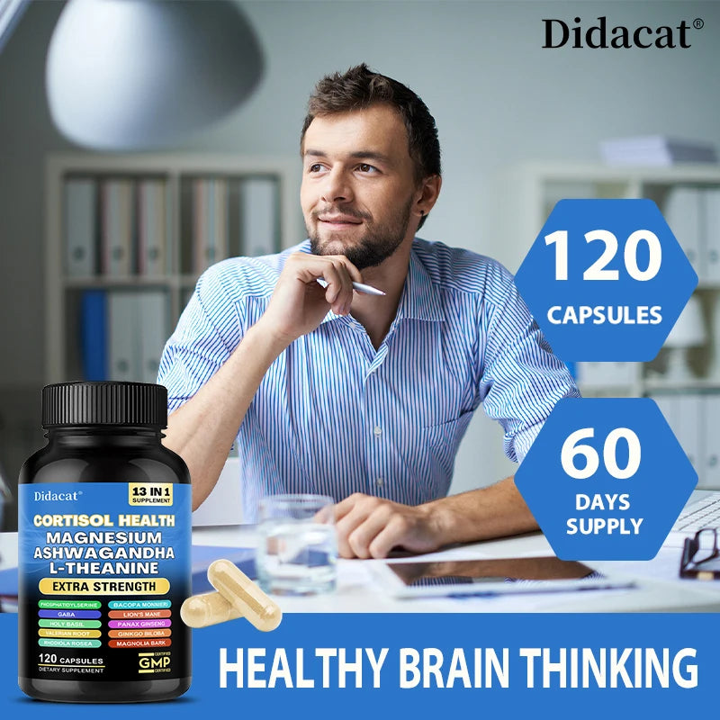 13-in-1 Cortisol Supplement - Magnesium Ashwagandha for Brain Memory