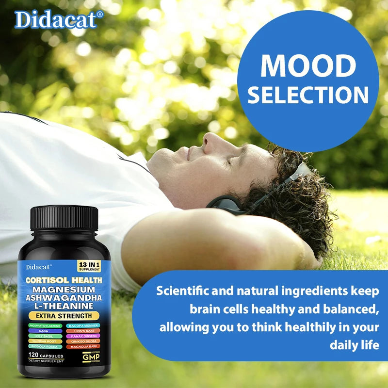 13-in-1 Cortisol Supplement - Magnesium Ashwagandha for Brain Memory